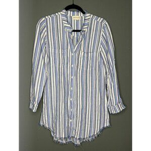 Cloth & Stone Anthropologie Women's XS Chambray Striped Button Shirt Linen Blend